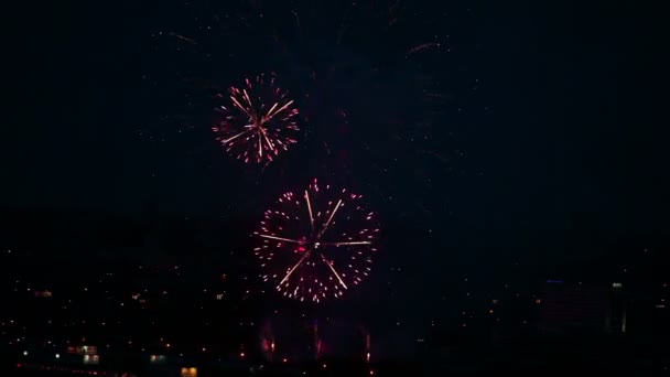Fireworks over a city — Stock Video