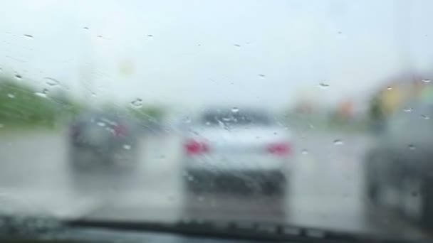 Езда под дождем — стоковое видео