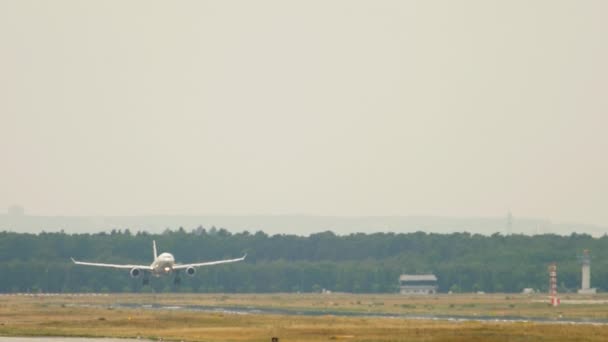 Посадка пассажирского самолета в аэропорту — стоковое видео
