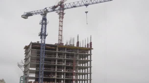 Construction crane and building frame — Stock Video