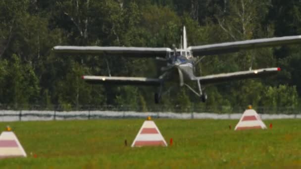 Biplane landing, front view — Stock Video