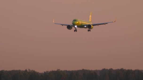 Atterrissage de l'avion à l'aube — Video