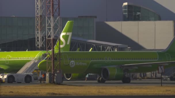 停机坪上的S7飞机航空公司 — 图库视频影像