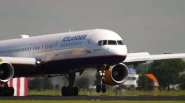 Airplane of Icelandair landing