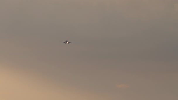 Airplane at sunset, long shot — Stock video
