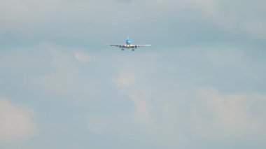 Front view jet aircraft flies