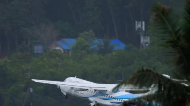 PHUKET, THAILAND - NOVEMBER 28, 2019: Bangkok airways ATR-72 HS-PZG climbing up in the air after take-off from Phuket international airport, Thailand.