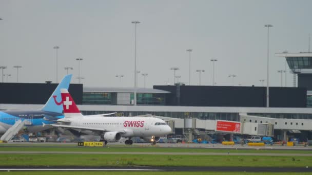 Amsterdam Κατω Χωρεσ Ιουλίου 2017 Airbus 319 Swiss Taxiing Schiphol — Αρχείο Βίντεο