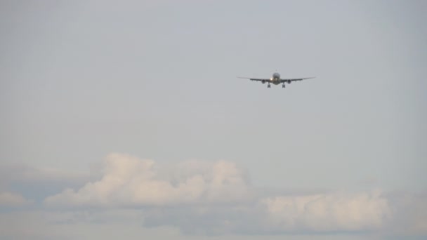 Long Shot Jet Airplane Flies Landing Approaching Descending Tourism Travel — Stock video