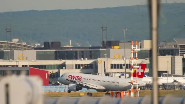 Frankfurt Main Germany July 2017 Airbus Swiss Airlines Landing Touchdown — Stock videók
