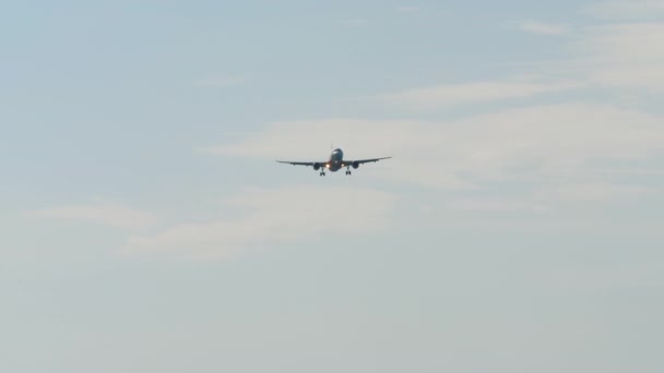 Jet Passenger Airliner Extended Landing Gear Approaching Landing Airplane Landing — Stock video