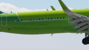 NOVOSIBIRSK, RUSSIAN FEDERATION - JUNY 12, 2022: Airbus A321, RA-73442 of S7 Airlines landing at Tolmachevo airport. Close shot, plane in flight. Travel concept