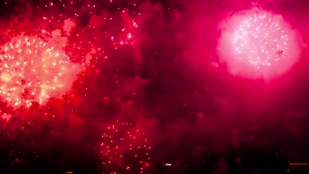 Beautiful Golden Festive Fireworks Night Sky Bright Lights Honor Event — Stok Video