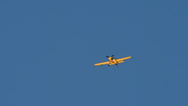 Yellow Sports Plane Climbing Blue Sky Long Shot Extreme Flights — Stockvideo