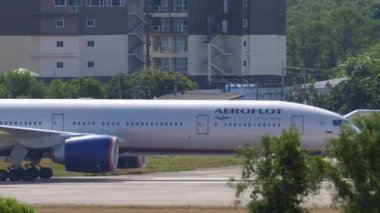 PHUKET, THAILAND - NOVEMBER 30, 2019: Boeing 777 of Aeroflot taxiing to the terminal after landing at Phuket International Airport