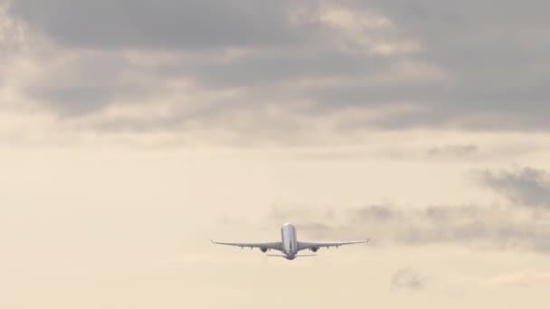 Civil Jet Plane Gaining Altitude Takeoff Rear View Commercial Aircraft — Vídeo de stock