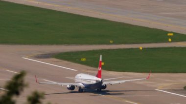 SOCHI, RUSSIA - JULY 31, 2022: Airplane of Nordwind speed up before taking off at Sochi International Airport. Airliner departure, slow motion. Tourism and travel concept