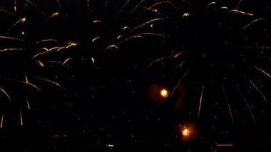 Holiday celebration, fireworks in the sky. Bright lights in honor of the event. Concept New Year and Christmas. Beautiful bright big salute