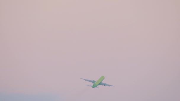 Passenger Plane Flies Away Rear View Civil Airliner Climb Long — Stock video
