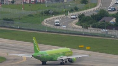 SOCHI, RUSSIA - AUGUST 02, 2022: Airbus A320-214, RA-73404 of S7 Airlines Siberian Airlines Livery taxiing to the runway at Sochi airport. Tourism and travel concept