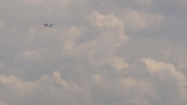 Turboprop Aircraft Sky Approaching Landing Long Shot Civil Passenger Plane — Stock video