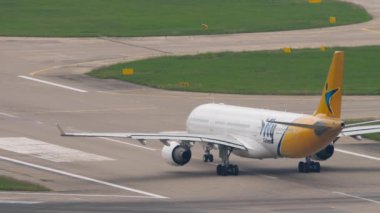 SOCHI, RUSSIA - AUGUST 02, 2022: Footage of an airplane at the airport, airfield. Airbus A330 of I-Fly taxiing on the runway. Aircraft ready to take off. Tourism and travel concept