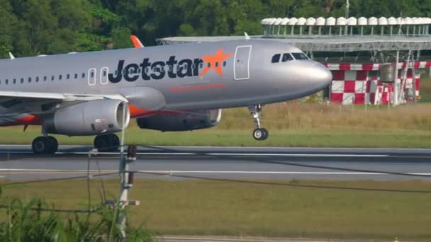 Phuket Thailand November 2016 Airbus A320 Jetstar Airways Braking Landing — Wideo stockowe