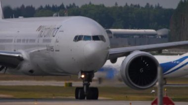 MOSCOW, RUSSIAN FEDERATION - JULY 29, 2021: Jet passenger plane of Nordwind airlines taxiing at Sheremetyevo airport SVO. Airplane on the airfield. Tourism and travel concept.