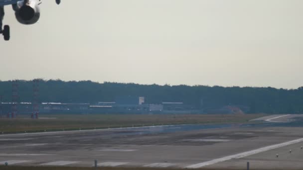 Airliner Arriving Airport Jet Aircraft Braking Landing Silhouette Airplane Runway — Videoclip de stoc