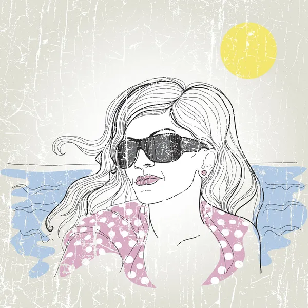 Porträt einer Frau am Strand — Stockvektor