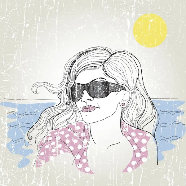 Portret van een vrouw op het strand — Stockvector