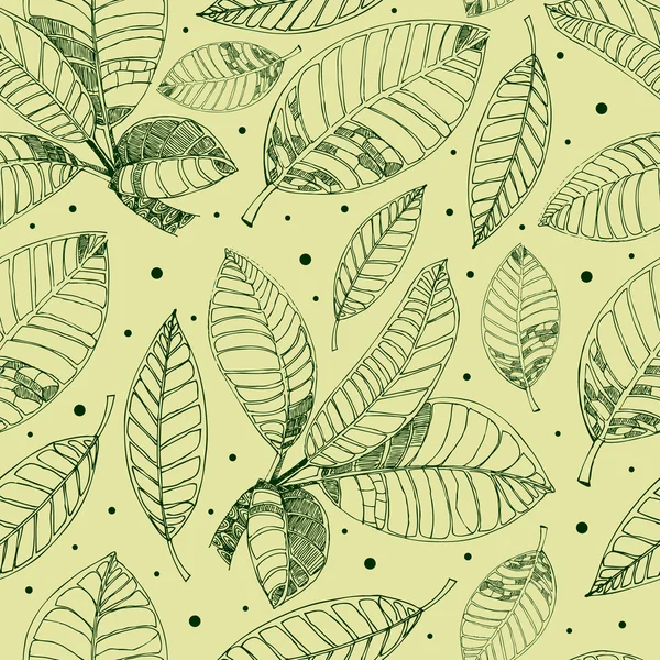 Modèle avec feuilles de café à main levée — Image vectorielle