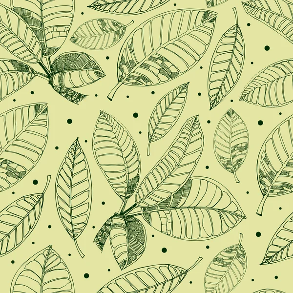 Mönster med freehand kaffe leafs — Stock vektor