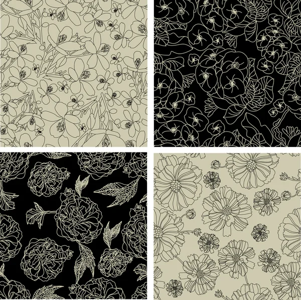 Ensemble de motifs floraux sans couture — Image vectorielle