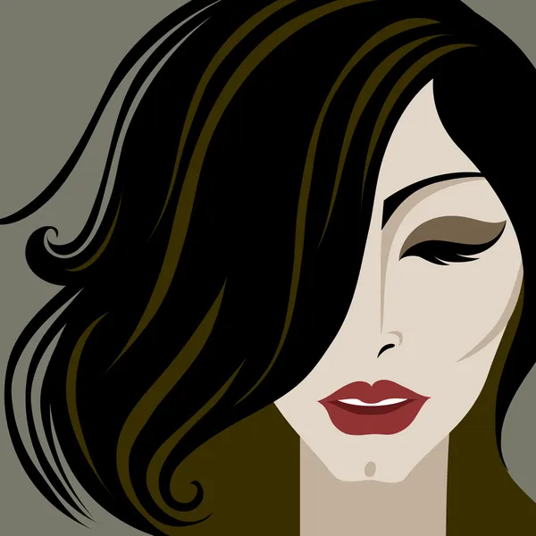 Portrait de femme avec maquillage et cheveux longs — Image vectorielle