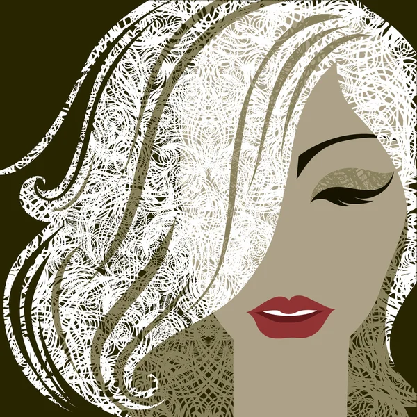 Retrato de mujer con maquillaje y cabello largo — Vector de stock