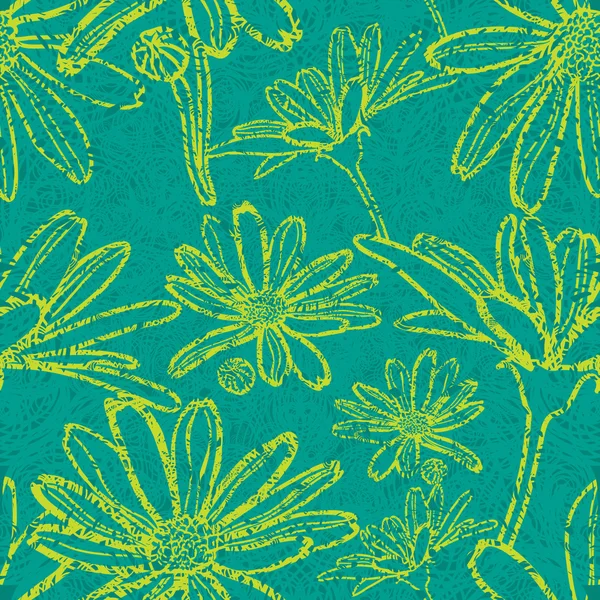 Patrón grunge con flores - manzanillas — Vector de stock