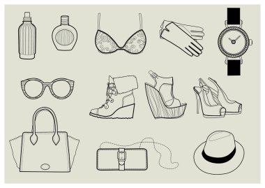 trendy moda illüstrasyon vektör kümesi