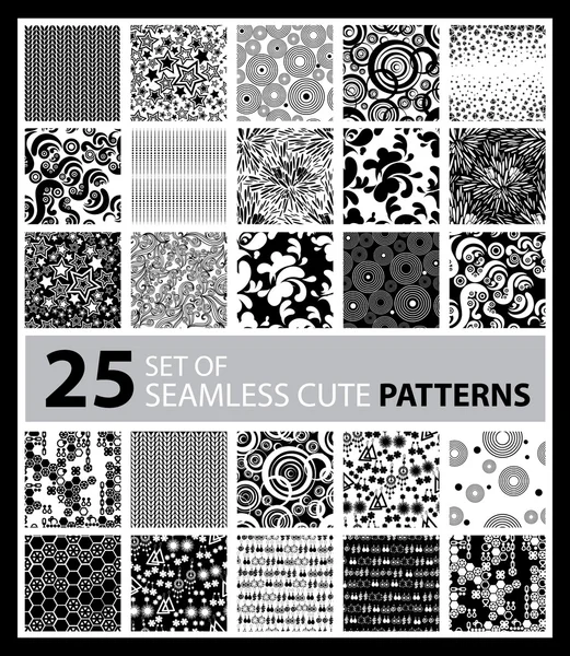 Big vector set of twenty five seamless patterns — Stock Vector