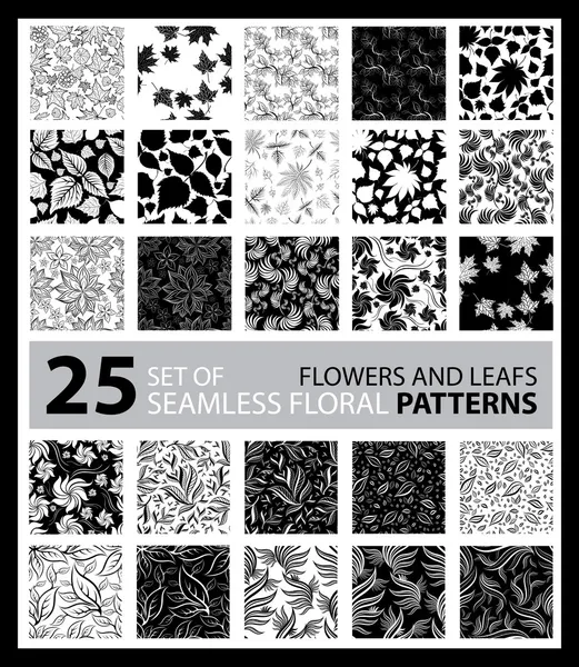 Big vector set of twenty five seamless floral patterns — Stock Vector