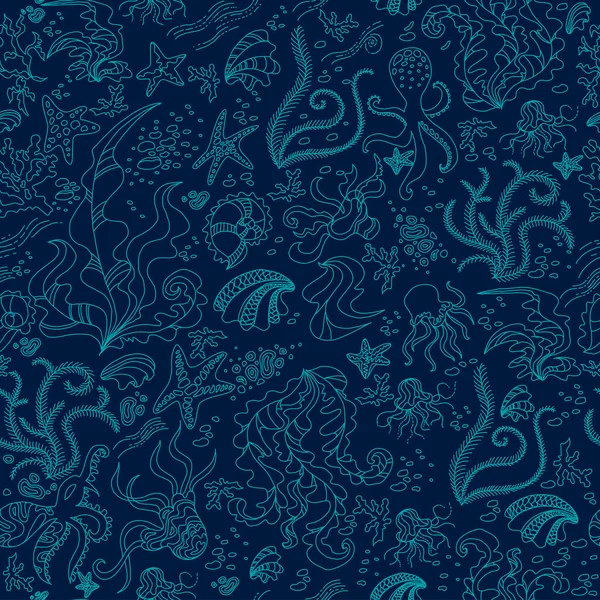 Seamless pattern with Underwater doodle illustration — Vetor de Stock