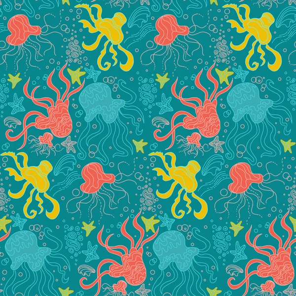 Seamless pattern with Underwater doodle illustration — Vetor de Stock