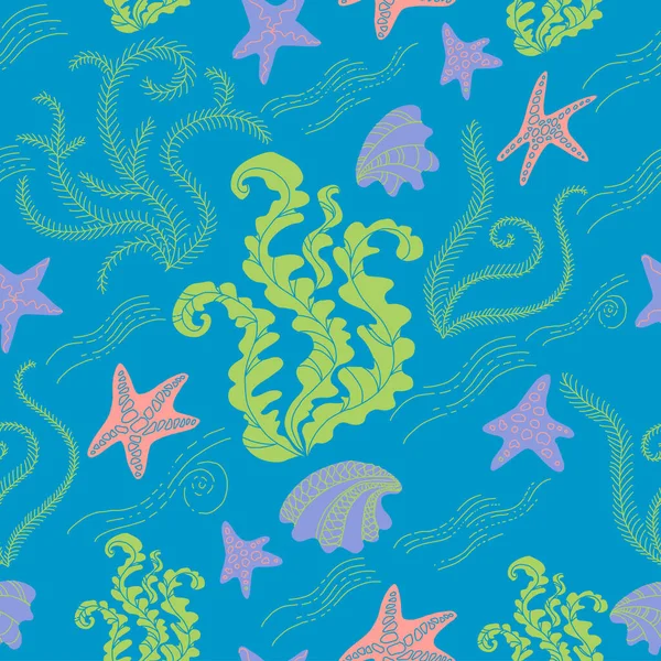 Seamless pattern with Underwater doodle illustration — Vettoriale Stock