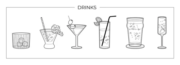 Vector set van alcohol dranken lijn kunst illustratie — Stockvector