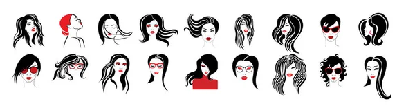 Pacote - 18 mulher ilustração vetorial com cabelo bonito —  Vetores de Stock