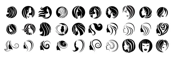 Bundle - 30 vektor illustration kvinna med vackert hår — Stock vektor