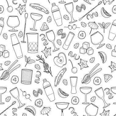 Vektör barmen ekipmanı kusursuz desen. Vektör çizgisi çizimi