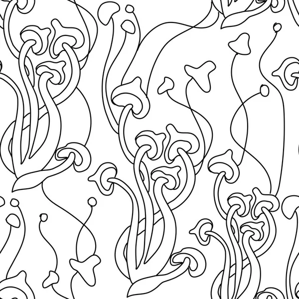 Freehand drawn line magic mushrooms seamless pattern. — Stock Vector