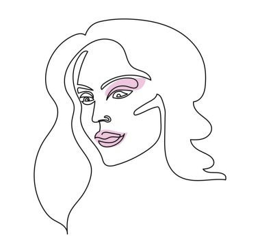 Bir satır sanat eseri. Modern minimalist Illustration güzel kadın yüzü