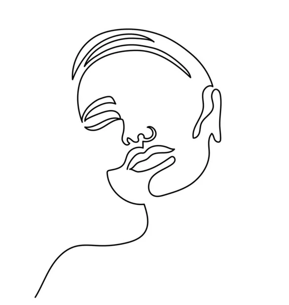 Uma linha de arte. Ilustração minimalista moderna bela cara de mulher — Vetor de Stock